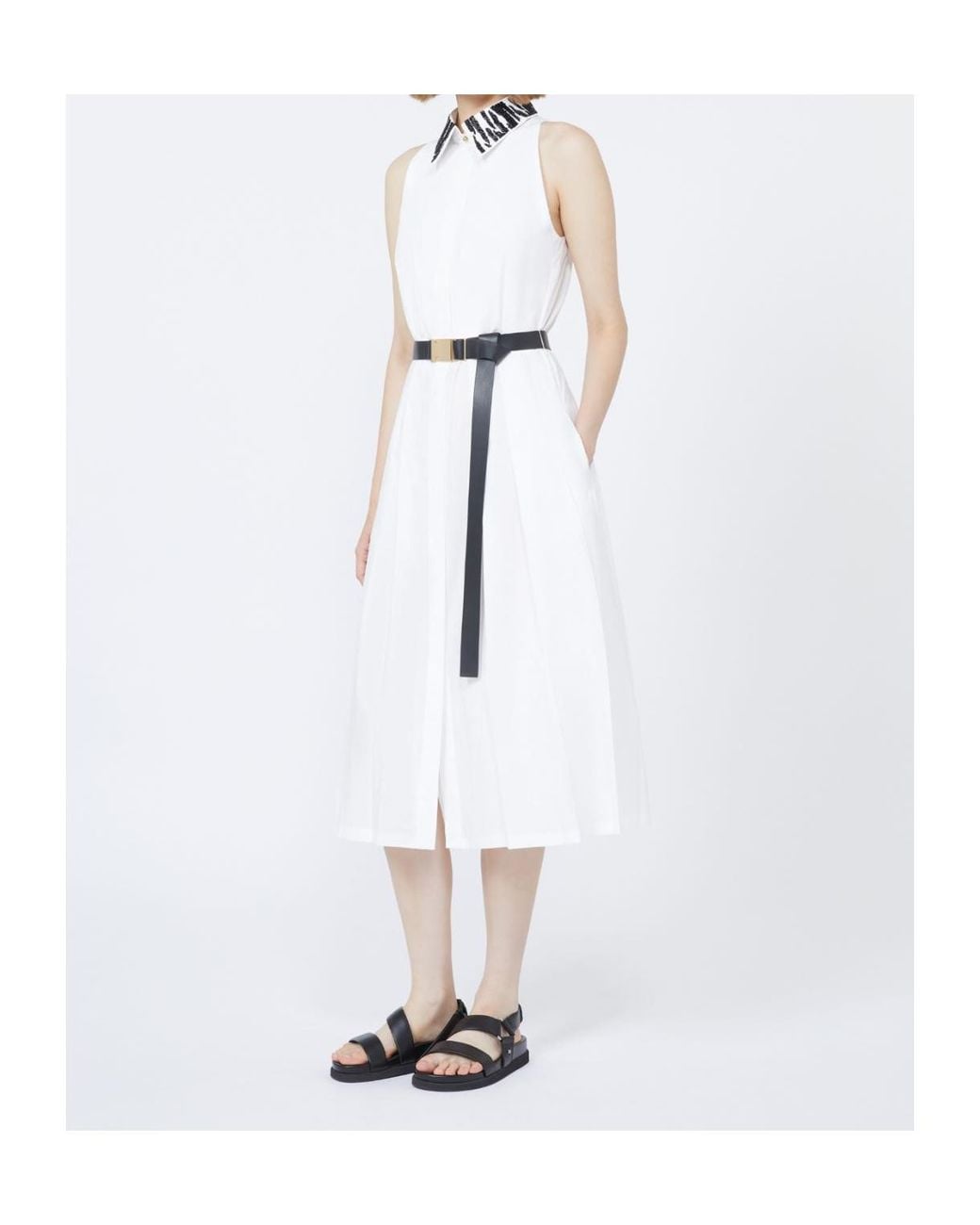 Max Mara White Studio Ubicato Belted Sleeveless Dress
