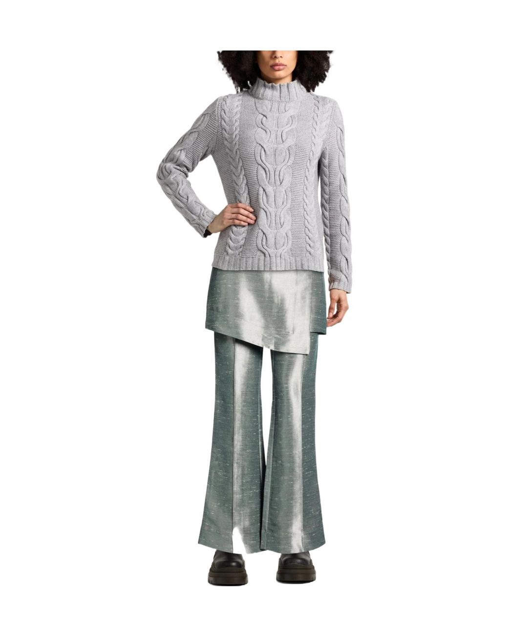 Ganni Gray Solid Wide-Leg Trousers