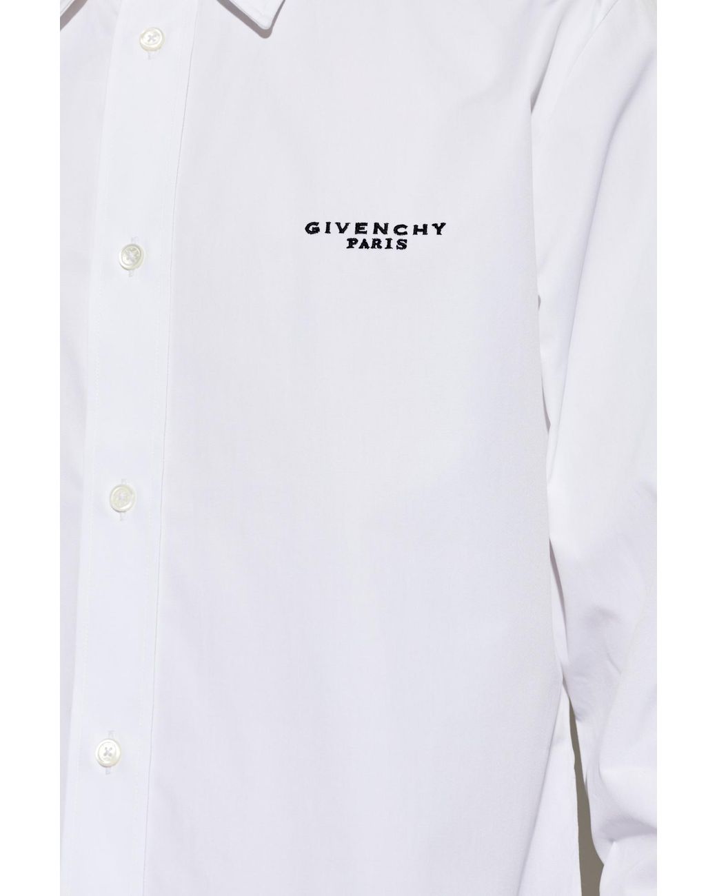 Givenchy White Logo Embroidered Long-Sleeved Shirt for men
