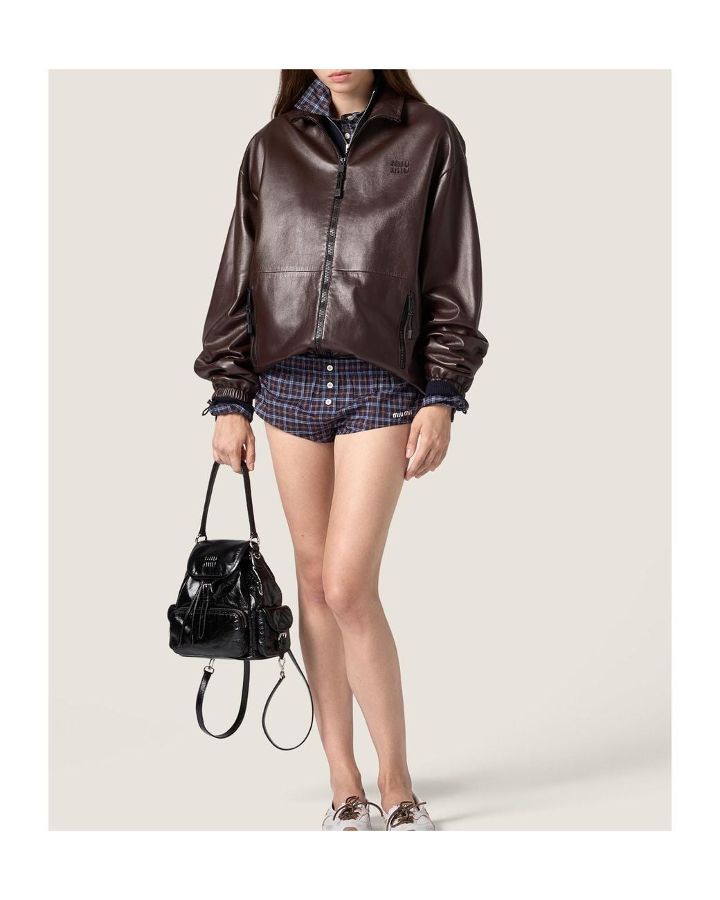 Miu Miu Brown Nappa Leather Blouson Jacket