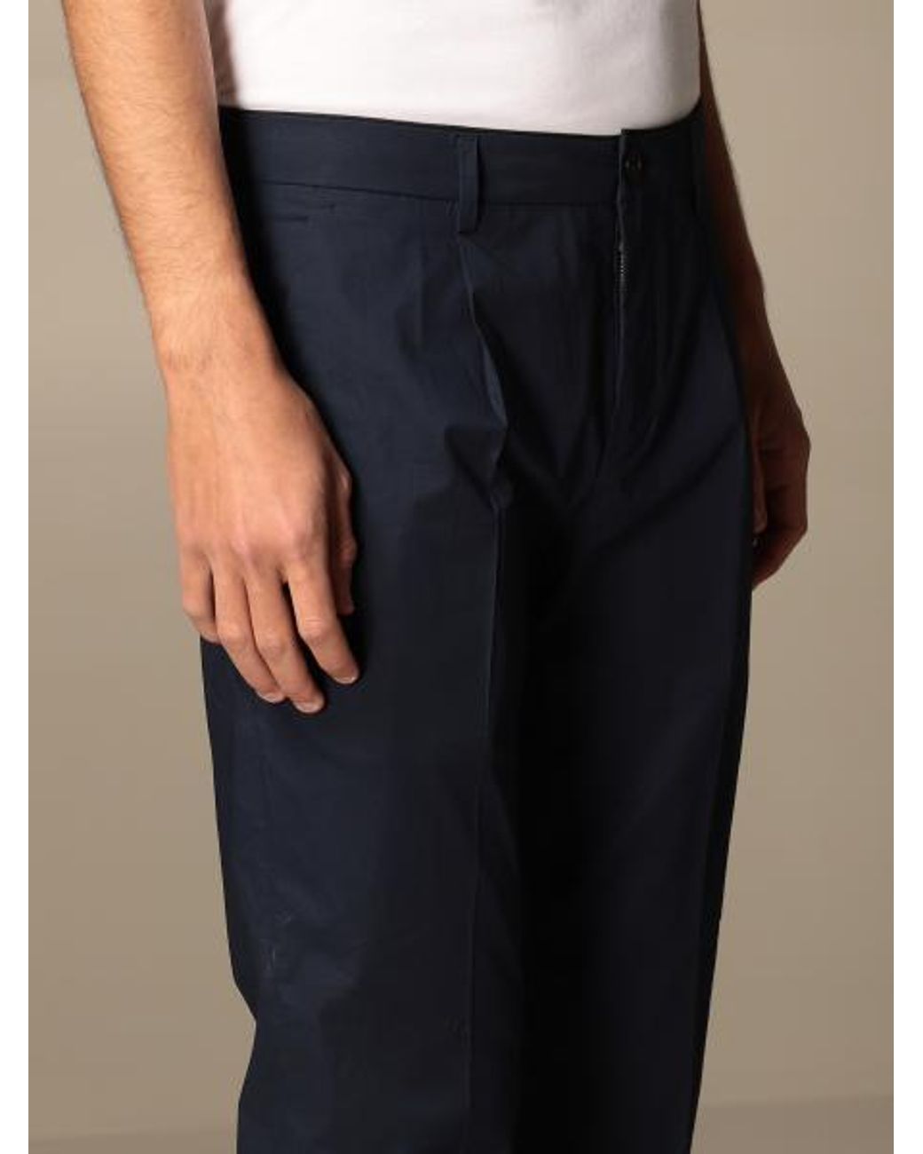 Department 5 Blue Pleated Poplin Pants for men