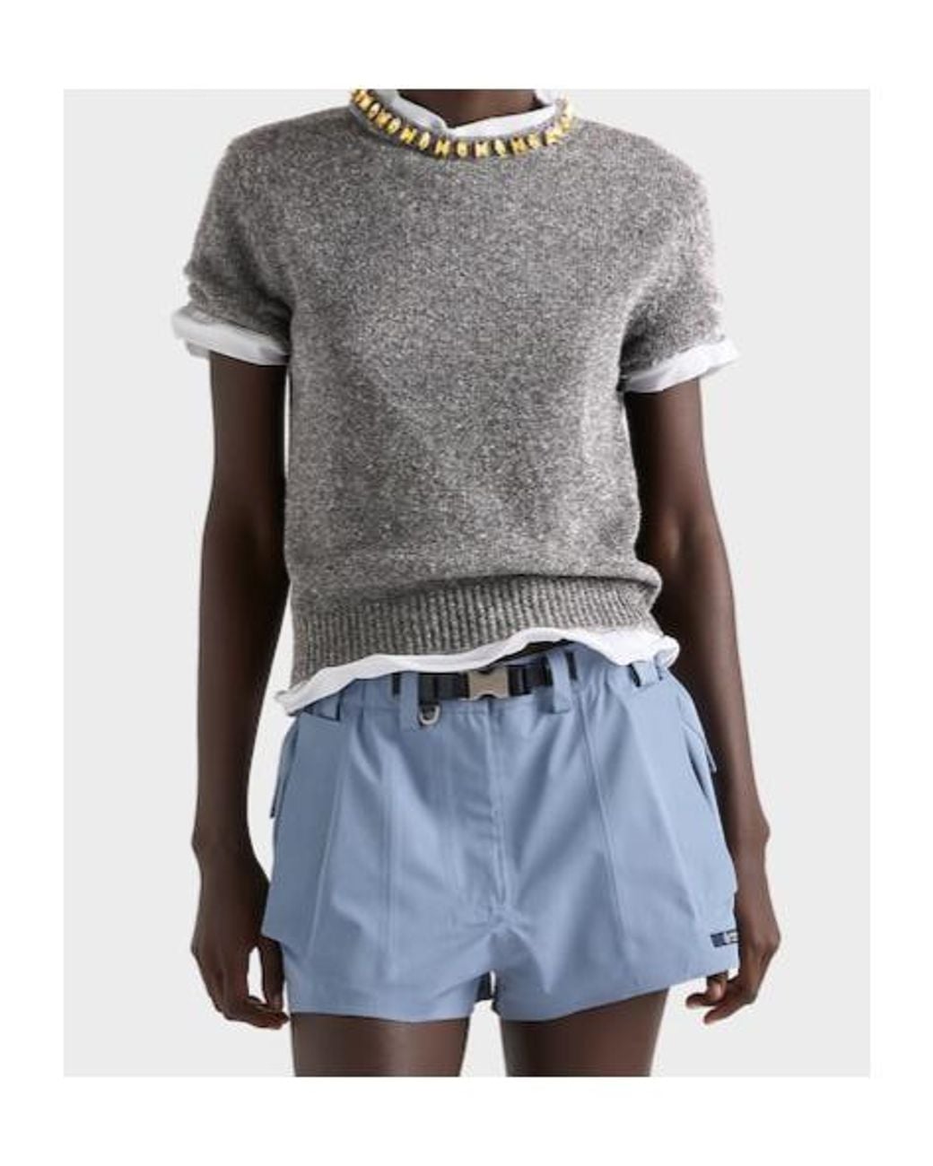 Prada Gray Wool-Cashmere Embellished Sweater