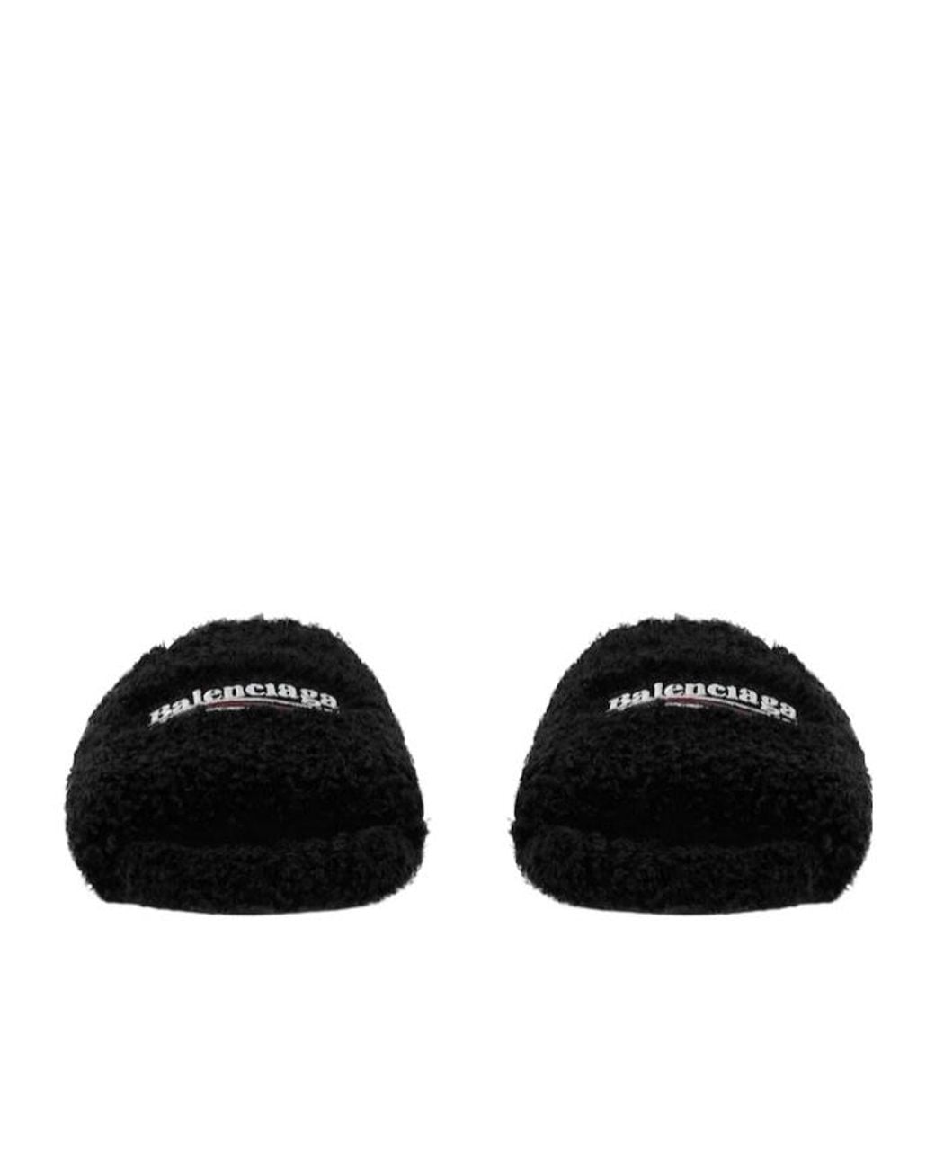 Balenciaga Black Furry Slide Sandals for men