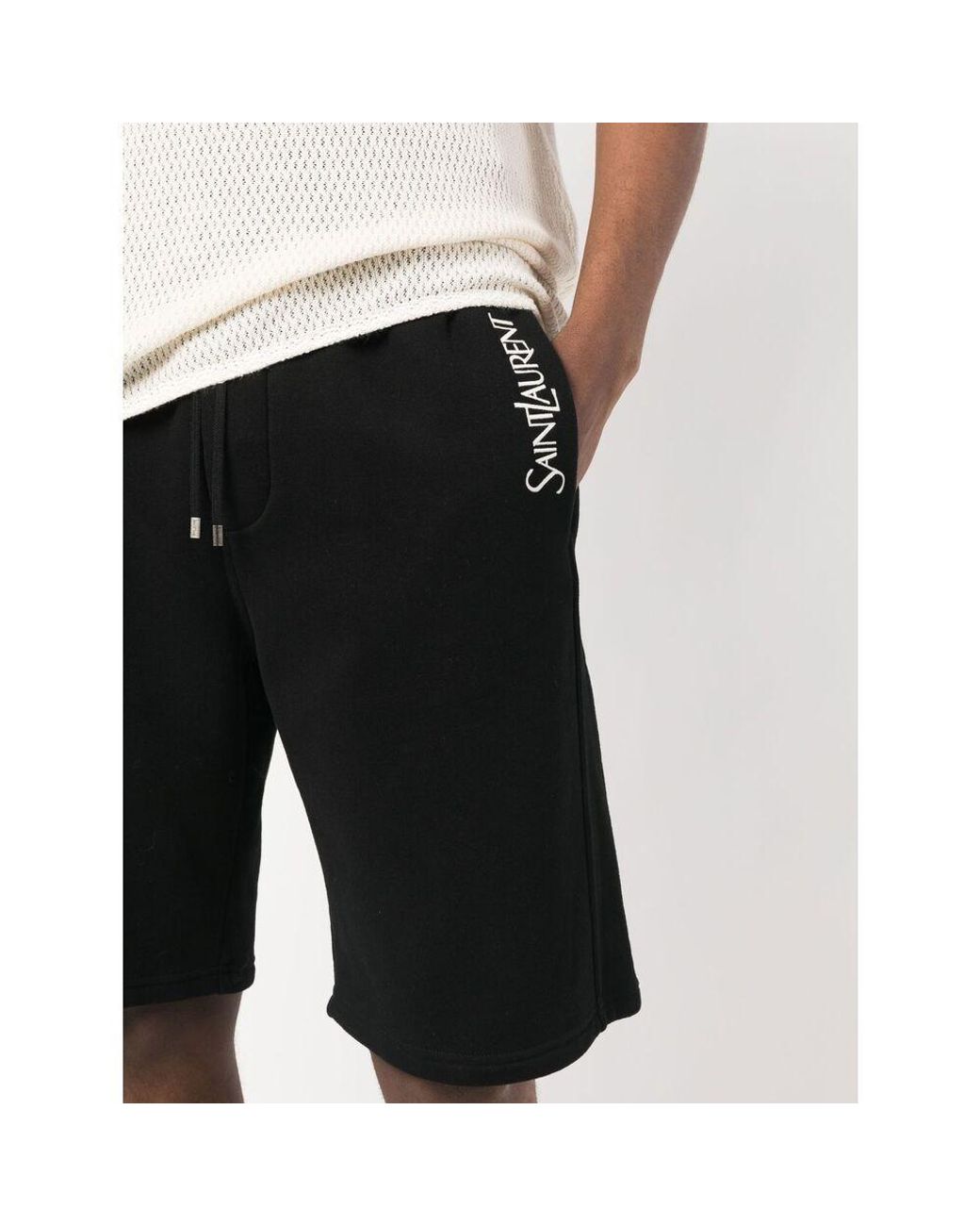 Saint Laurent Black Logo Embroidered Drawstring Shorts for men