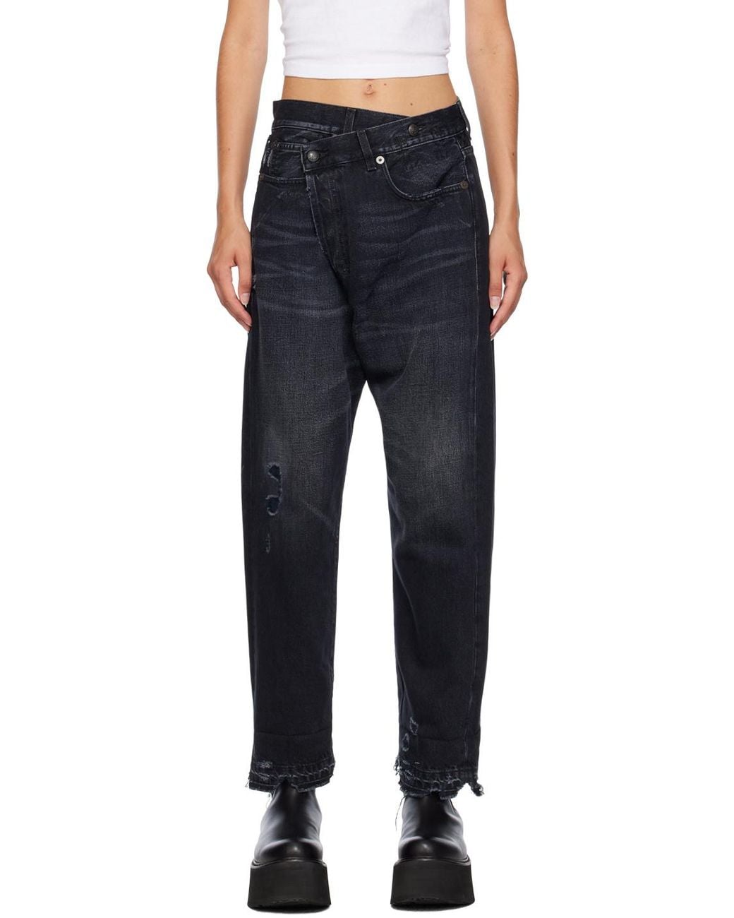 R13 Blue Crossover Distressed Cropped Jeans