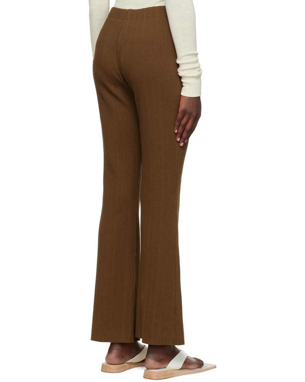 Vince Brown Ribbed Flared-Leg Trousers