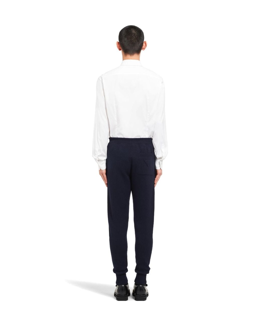 Prada Blue Logo Patch Knitted Track Pants for men