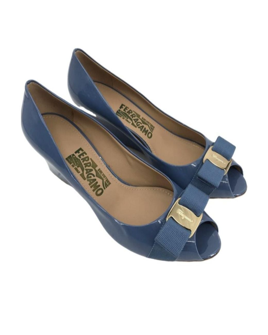 Ferragamo Blue Logo Open-Toed Heels