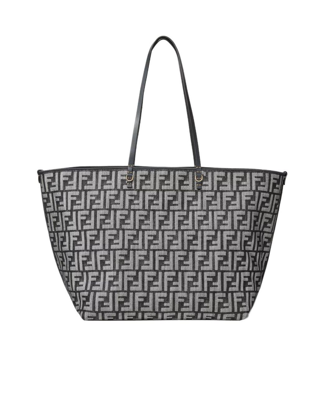 Fendi Black Roll Large Ff Jacqurd Reversible Tote Bag