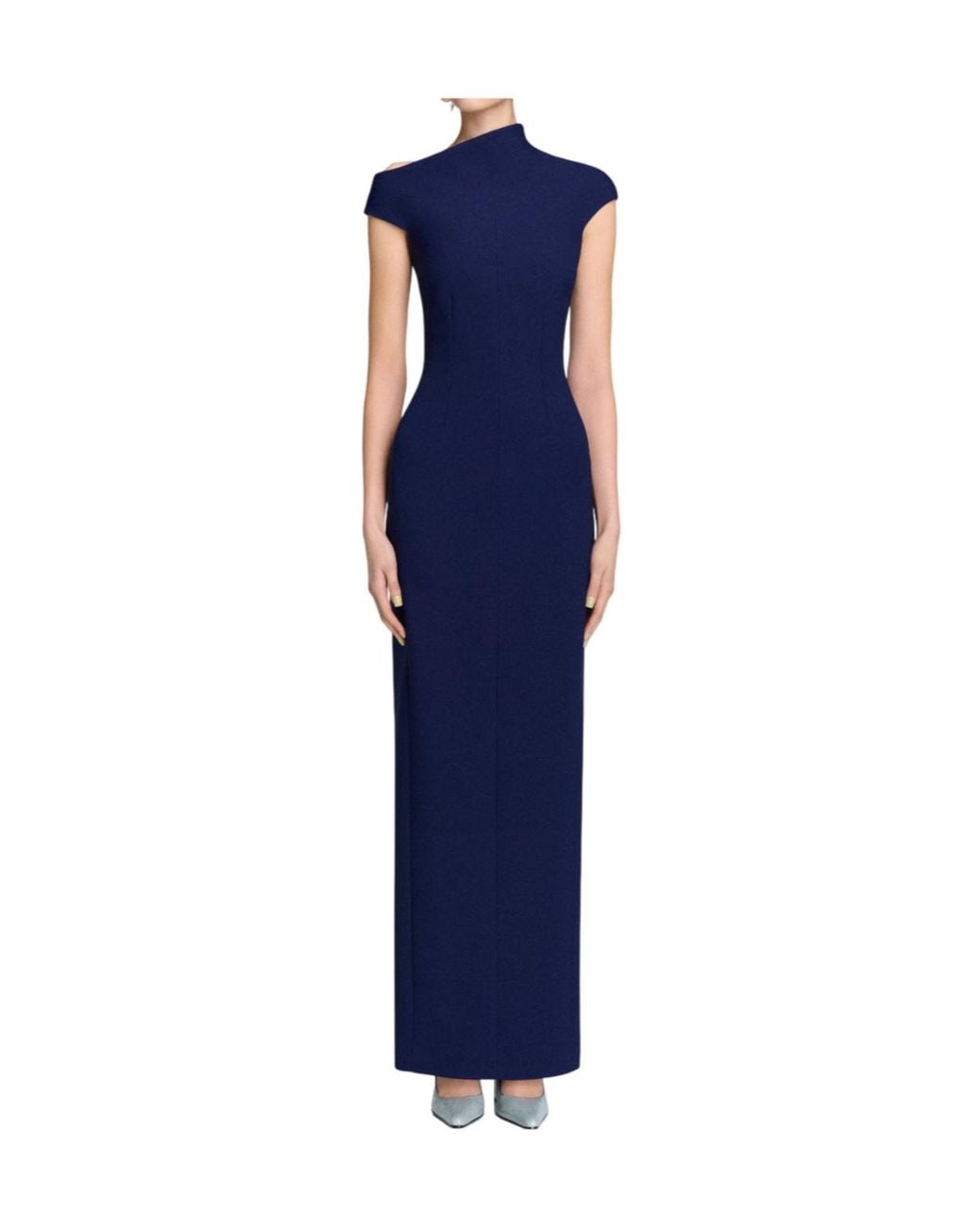 Solace London Blue Arion Asymmetric-Neck Cap-Sleeve Maxi Dress