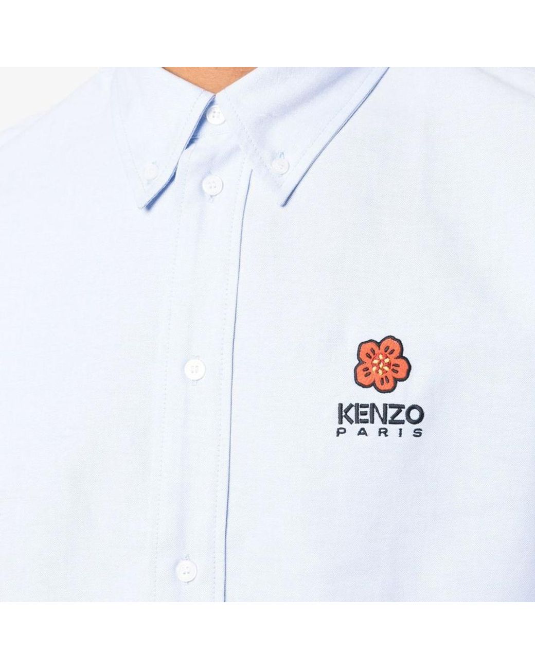 KENZO Blue Boke Flower Logo Embroidered Buttoned Shirt for men