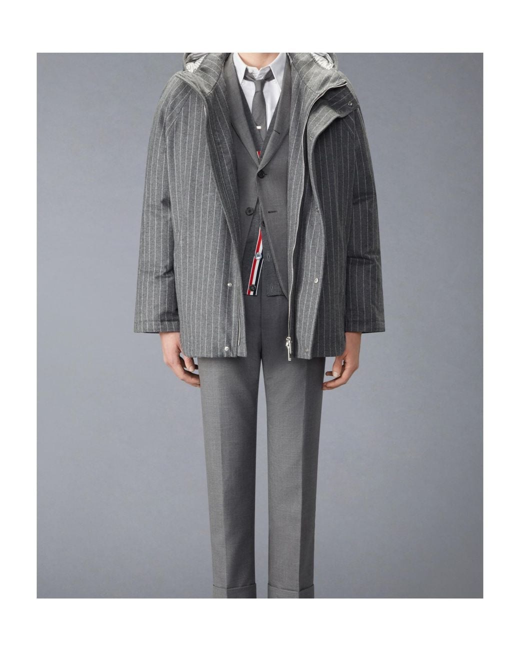Thom Browne Gray Browne 65 Flannel Cropped Football Parka for men