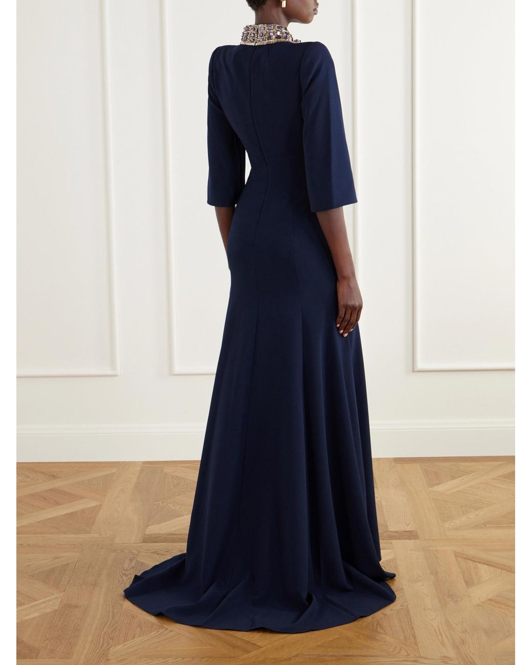 Jenny Packham Blue Nyota Crystal-Embellished Crepe Gown