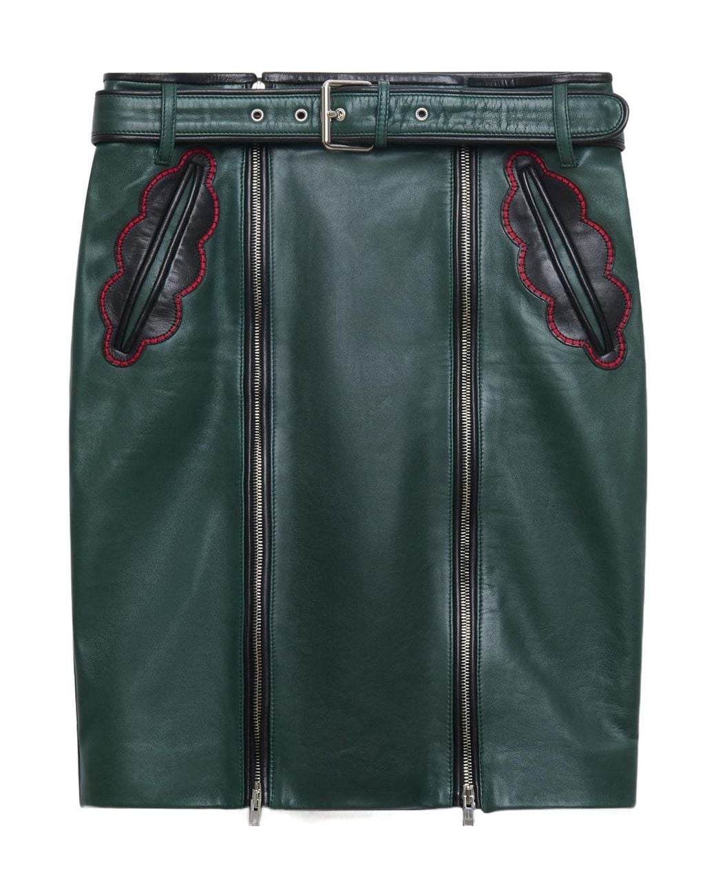 Marni Green Deep Leather Skirt With Leaf Pockets