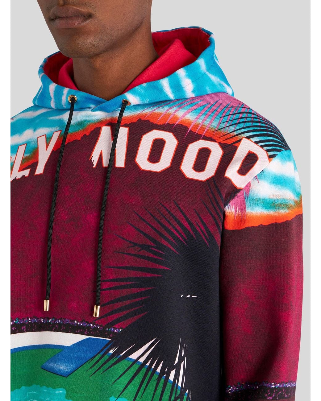 Etro Red Graphic Printed Drawstring Hoodie for men