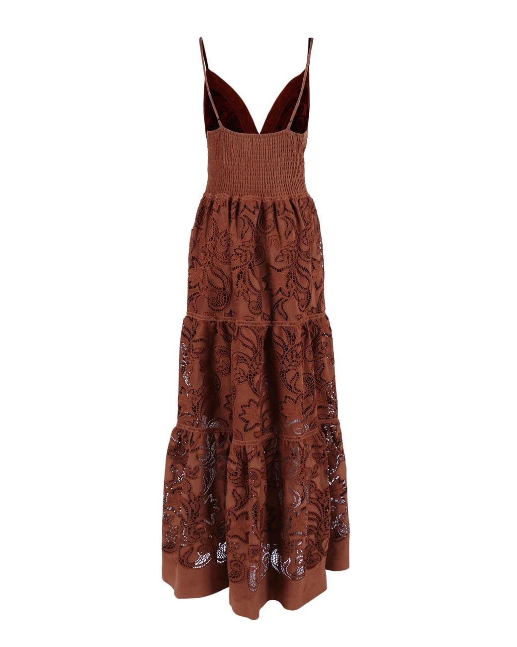 Ermanno Scervino Brown Lace-Embroidered Tiered Maxi Dress