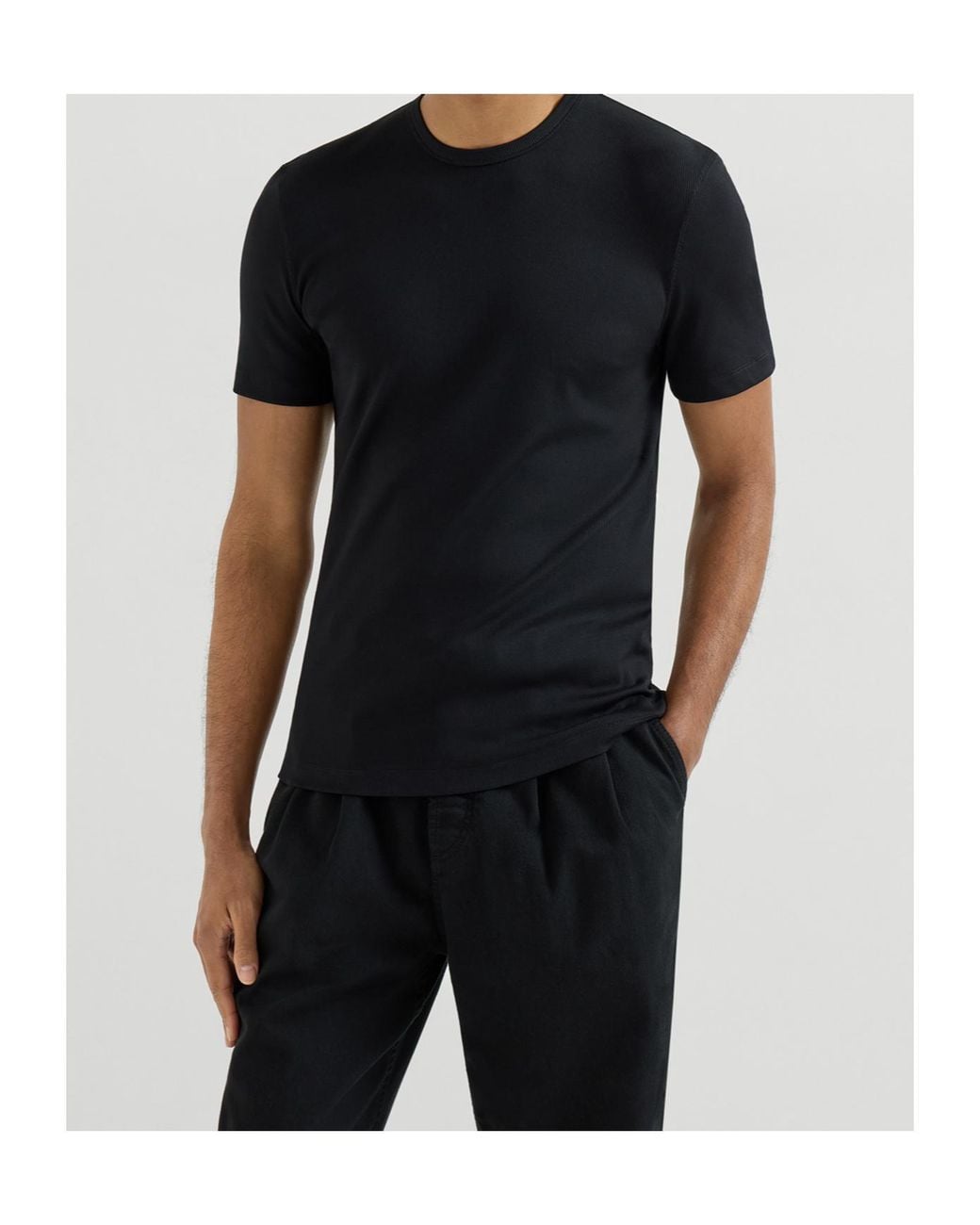 Brunello Cucinelli Black Stretch Cotton And Modal Ribbed Jersey Crew Neck T-Shirt for men