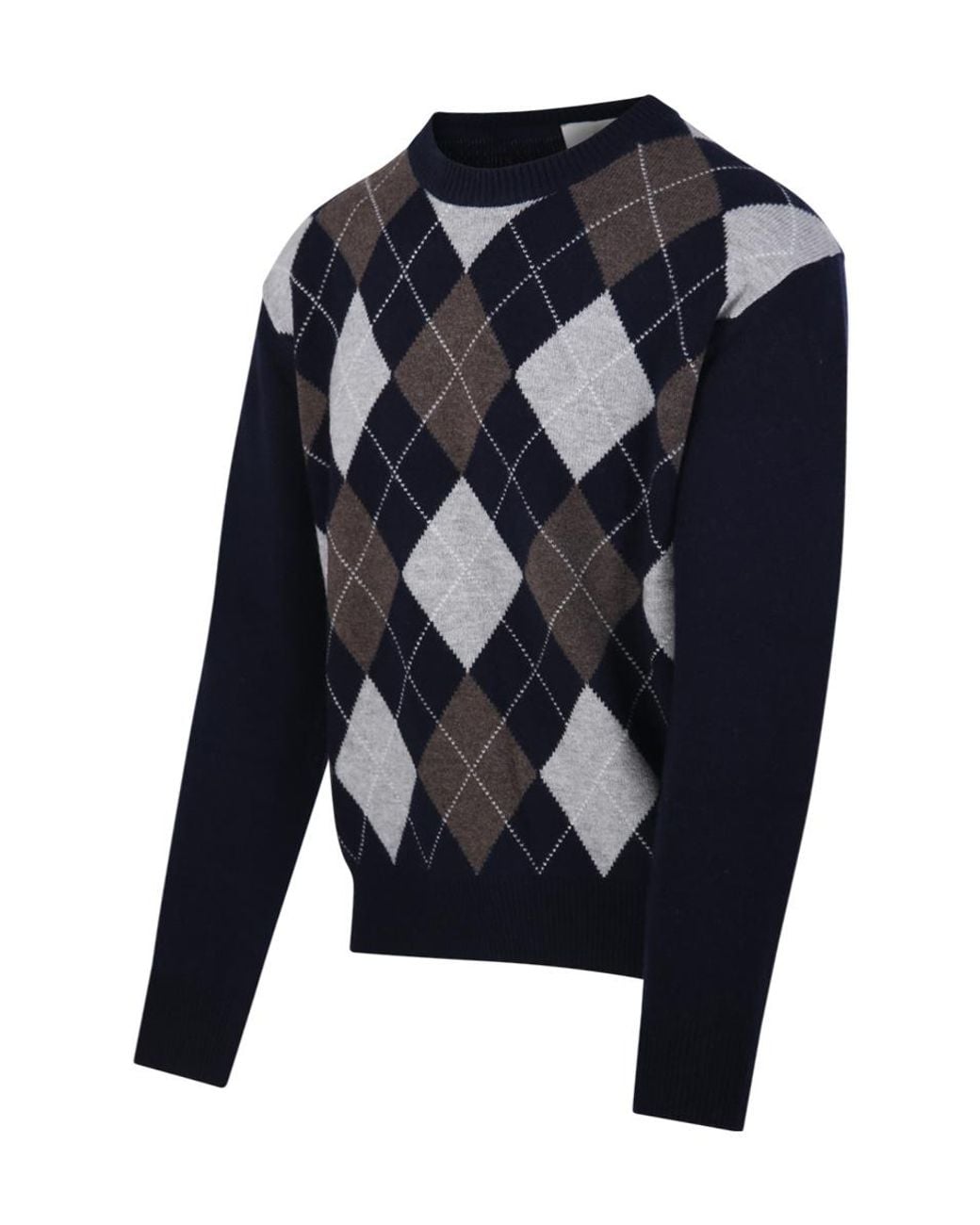 DUNST Blue Argyle Crew Neck Knitted Sweater