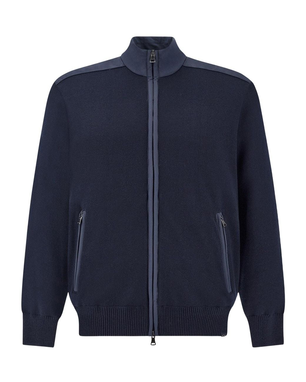 Paul & Shark Blue Stand Collar Knit Jacket for men