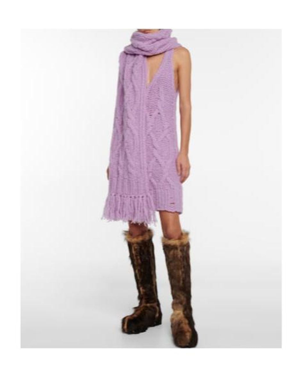 Acne Purple Cable-Knit Wool-Blend Minidress