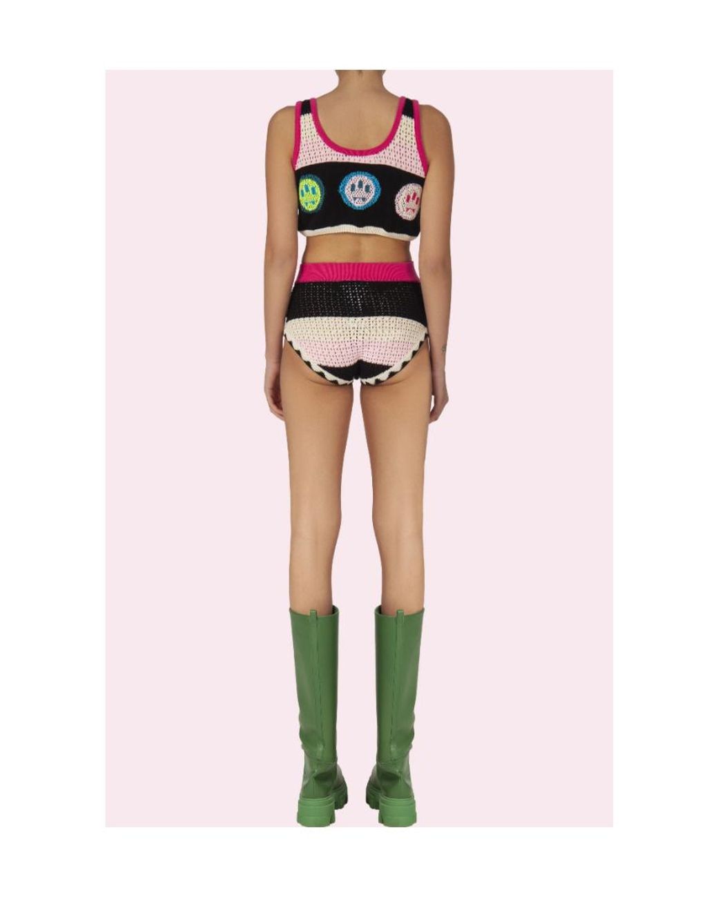 Barrow Pink Crochet-Panelled V-Neck Cropped Top