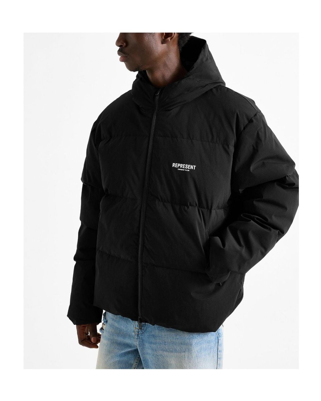 Represent Black Oversized Water-Resistant Cropped Down Jacket for men