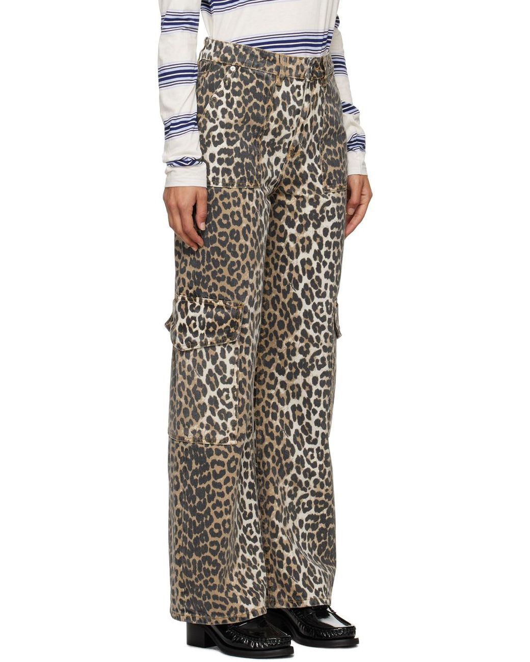 Ganni Gray Leopard Printed Straight Leg Jeans