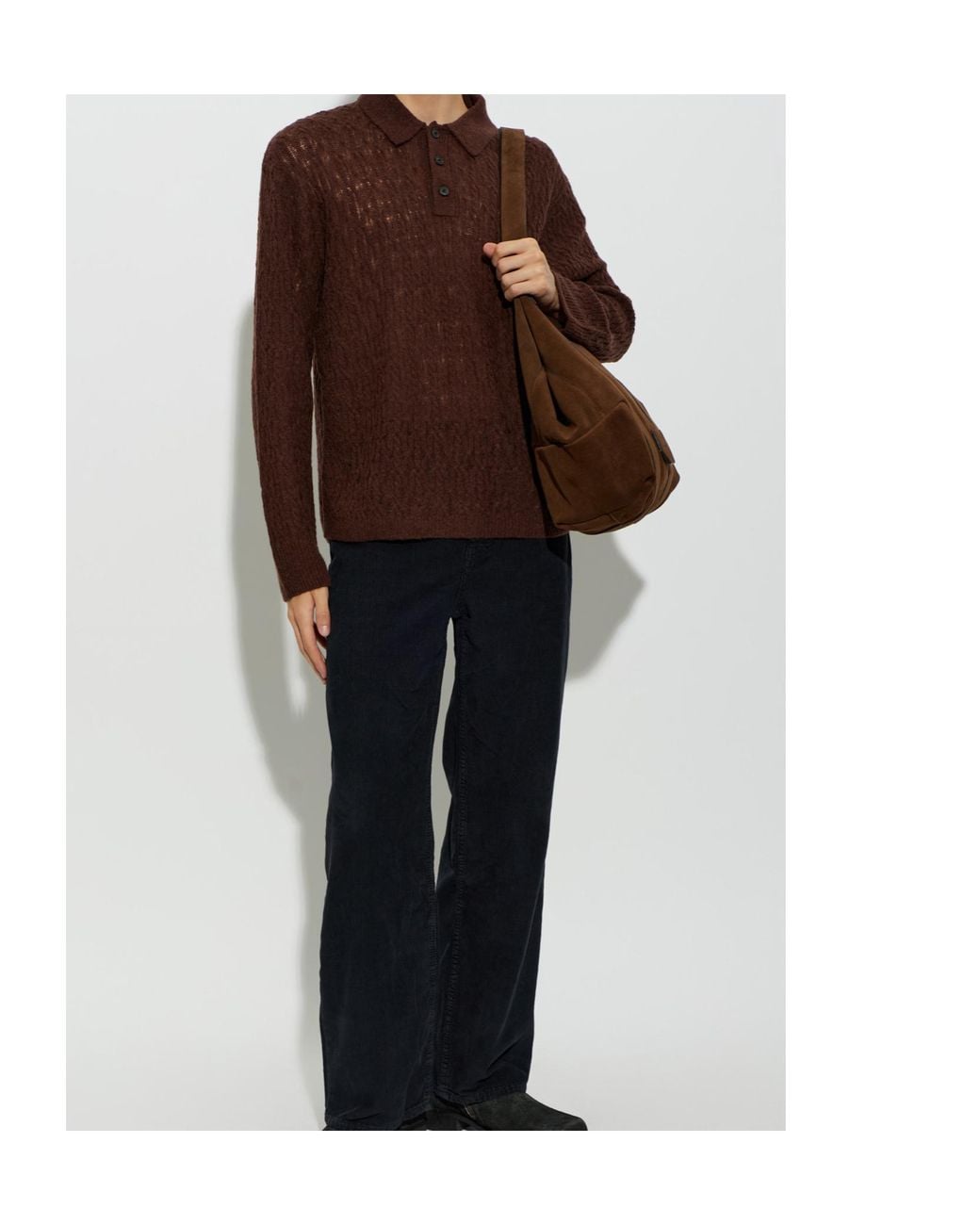 AllSaints Brown Cyclone Long Sleeve Knitted Polo Top for men