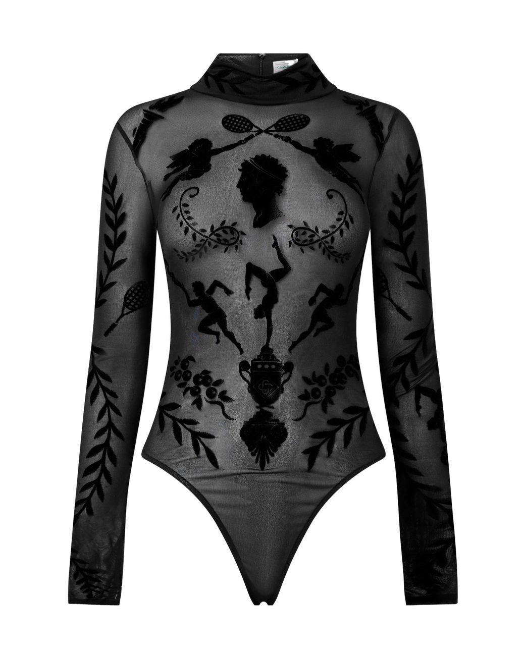 Casablanca Black Semisheer Mesh Turtleneck Bodysuit