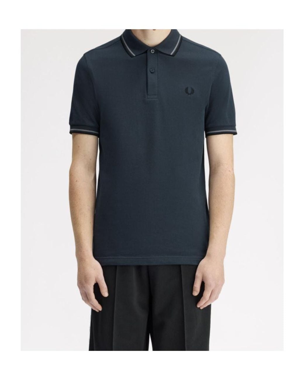 Fred Perry Blue Contrast-Trim Logo Polo Shirt for men