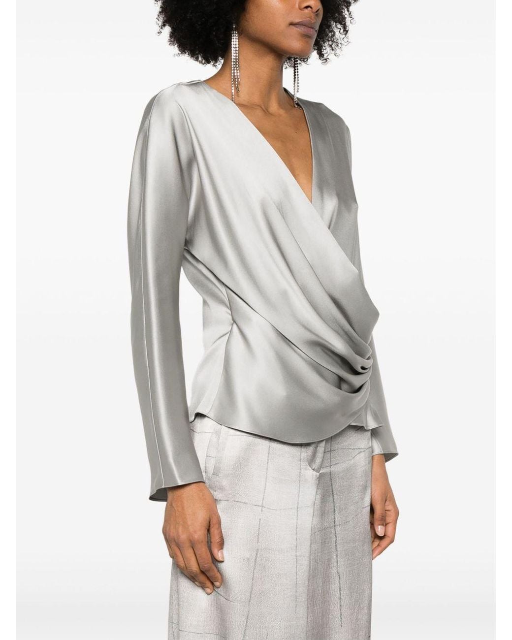 Giorgio Armani Gray Wrap Design Draped Blouse