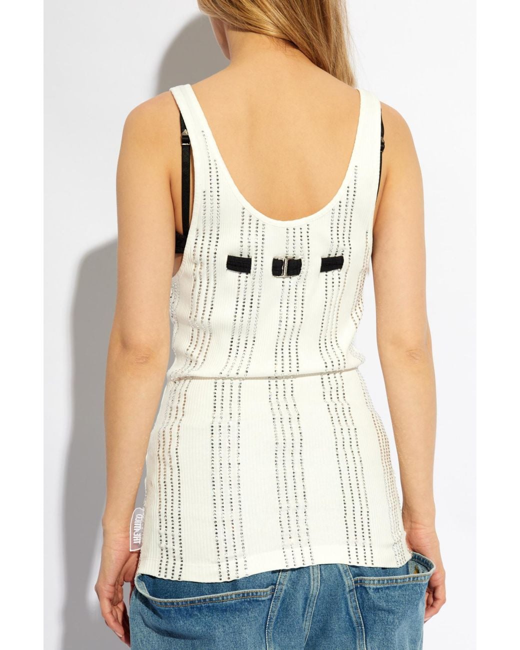 The Attico Natural The Embellished Double Layered Ribbed Top