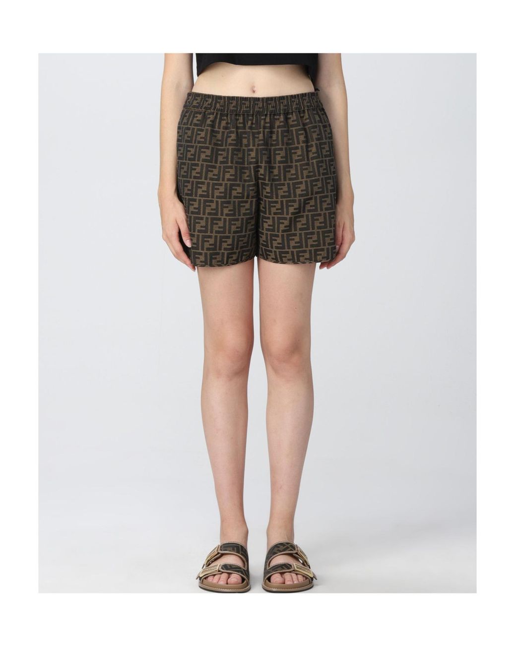 Fendi Green Ff Jacquard Elasticated Waistband Shorts