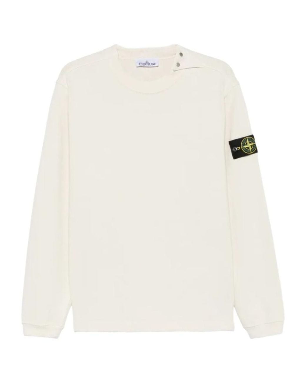 Stone Island White Logo-Patch Button-Shoulder Sweater for men