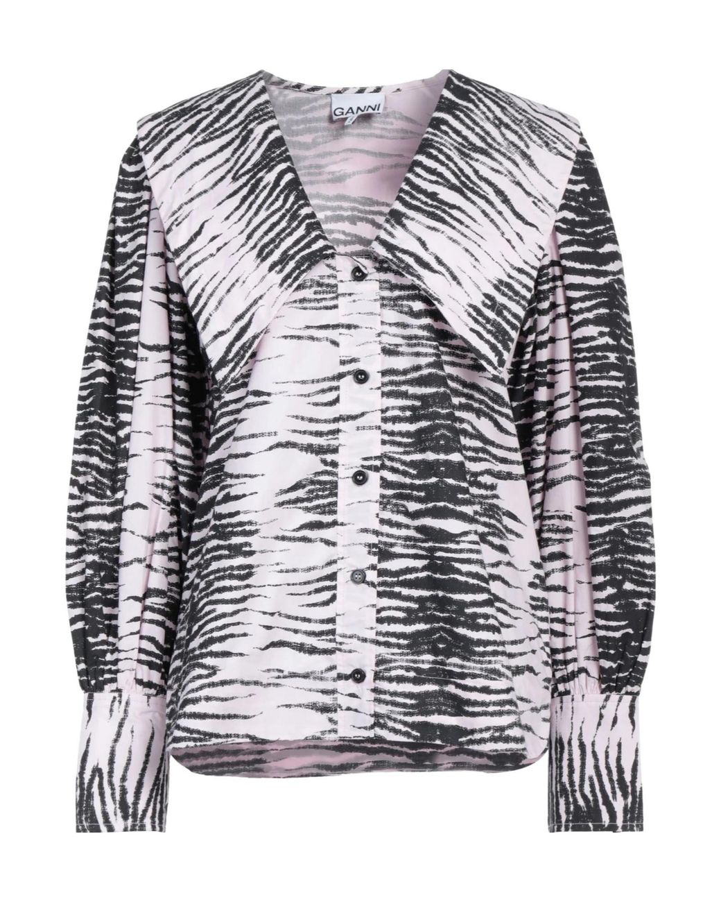 Ganni Gray Tiger-Striped Long-Sleeved Shirt