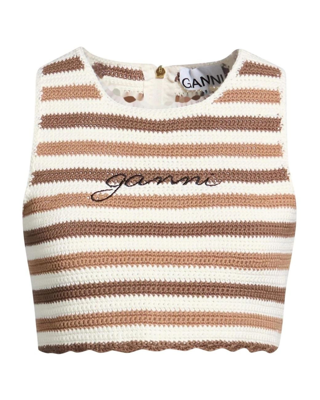 Ganni Natural Crochet-Knit Tops
