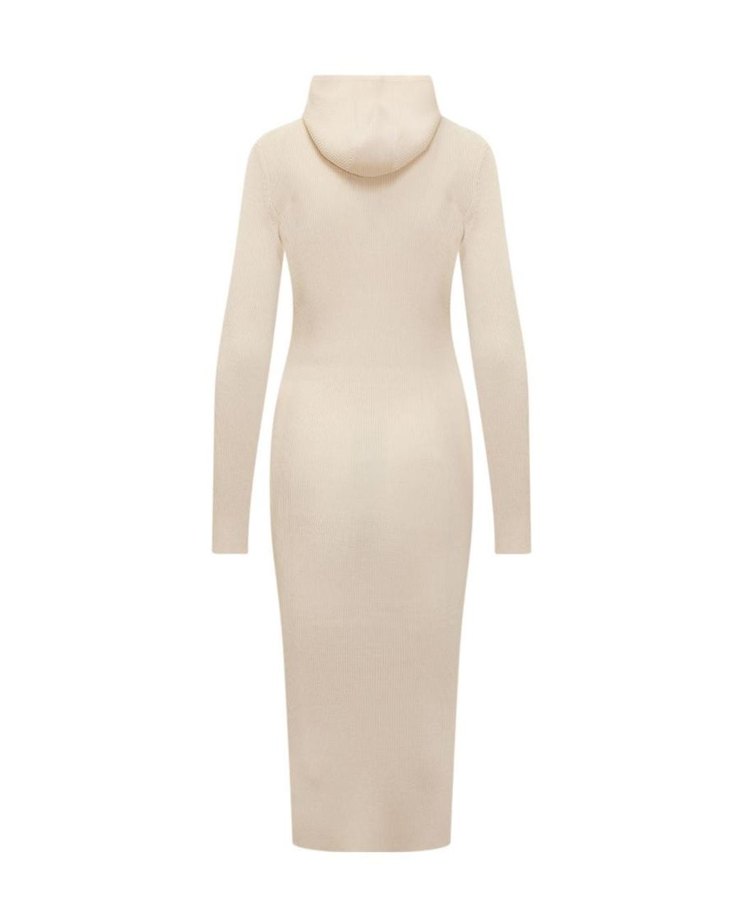 Jil Sander White Long-Sleeved Ribbed-Knitted Hooded Midi Dress