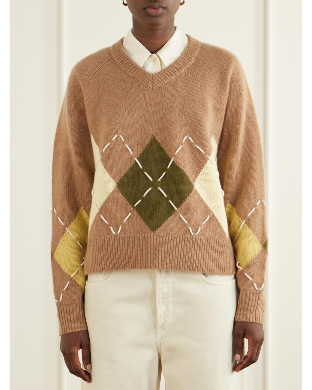 arch4 Natural Argyle Cashmere Sweater