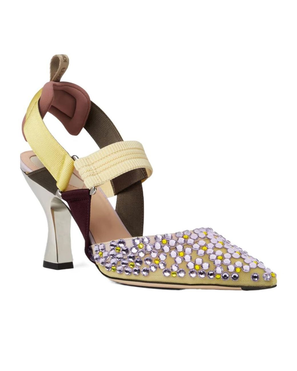 Fendi Metallic Colibrì Embellished Slingback Heeled Pumps