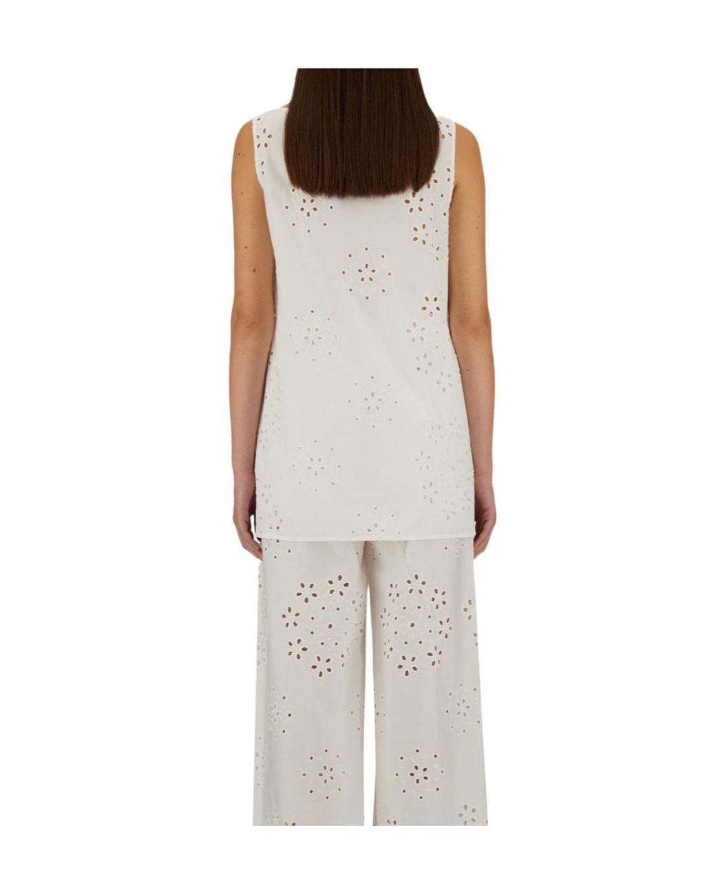 Herno White Eyelet Square-Neck Top