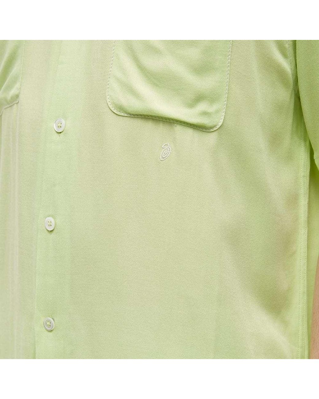 Stussy Green Contrast-Stitching Short-Sleeve Shirt for men