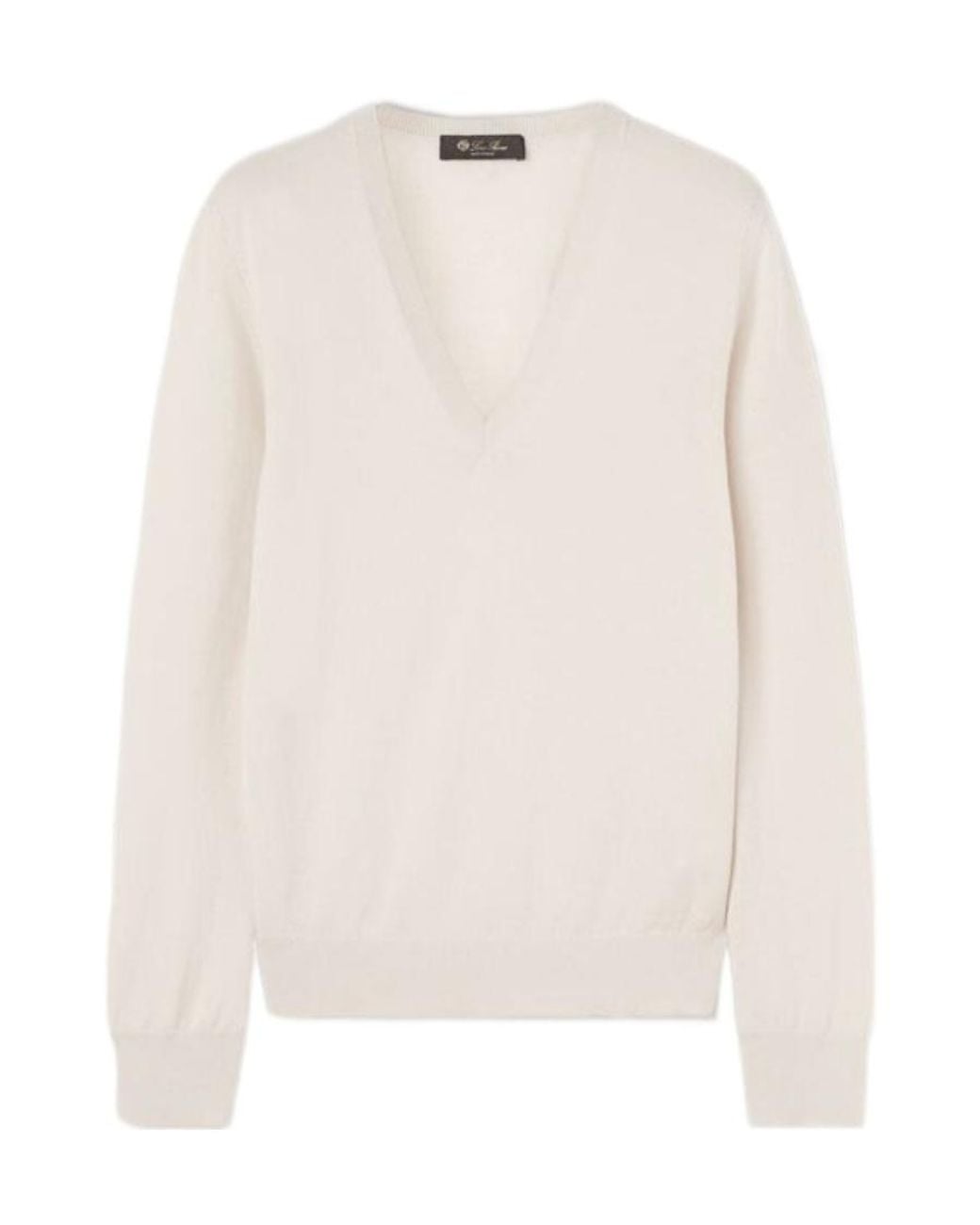 Loro Piana White V-Neck Long-Sleeved Top