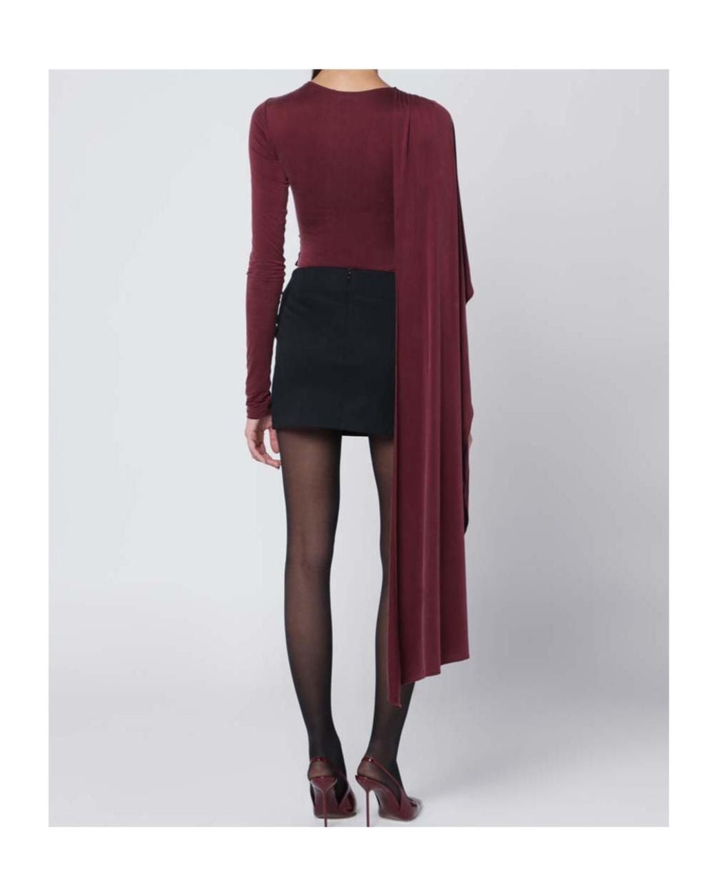ANDAMANE Red Draped Long-Sleeved Bodysuit