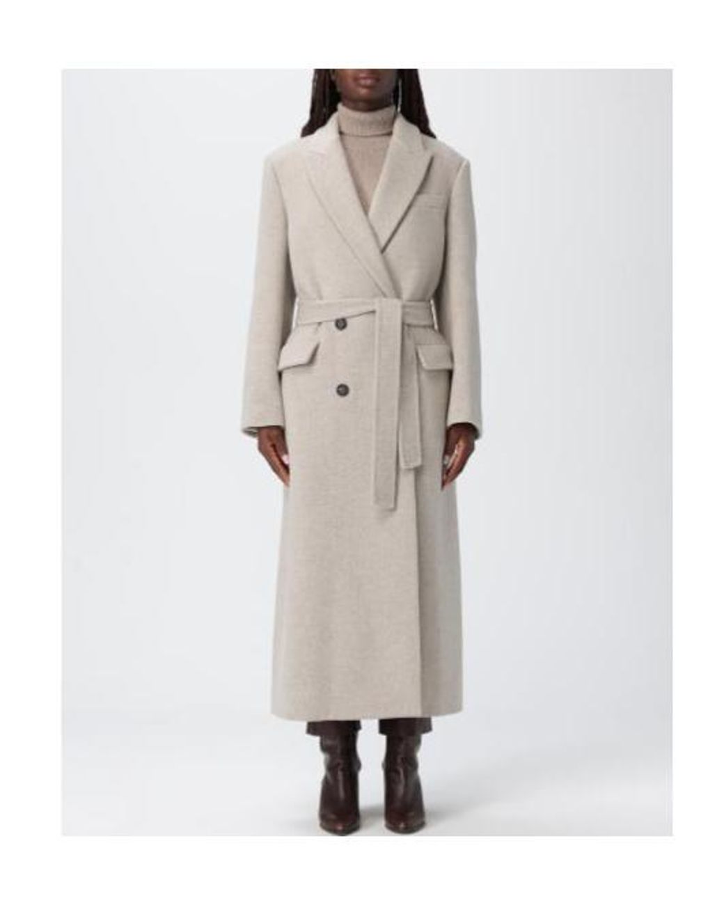 Brunello Cucinelli Natural Double-Breasted Long Sleeved Coat