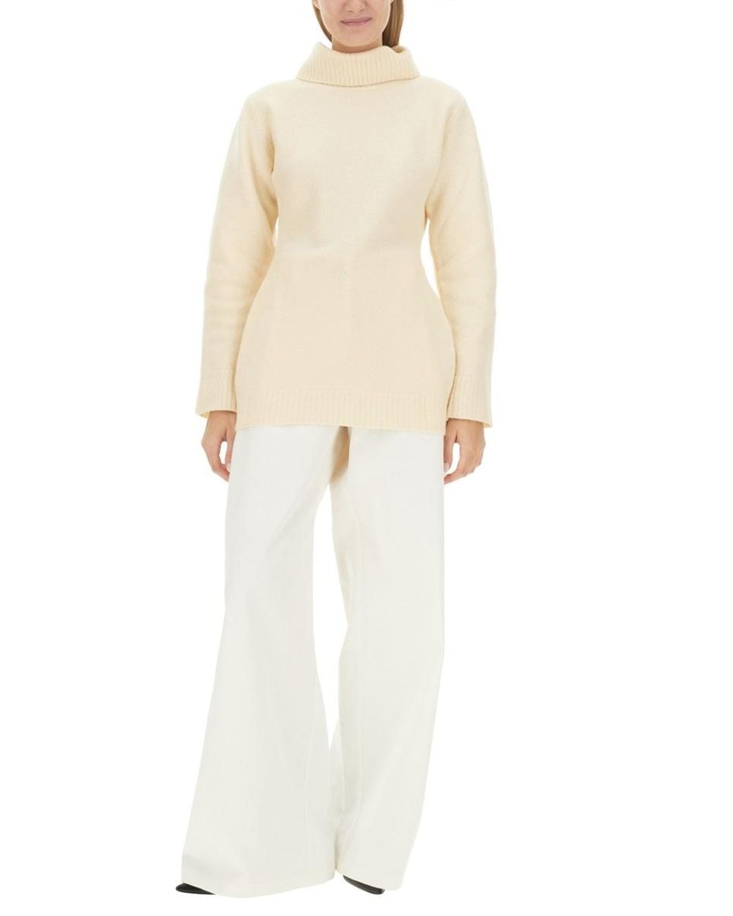 Jil Sander White Back Cut-Out Turtleneck Knit Sweater