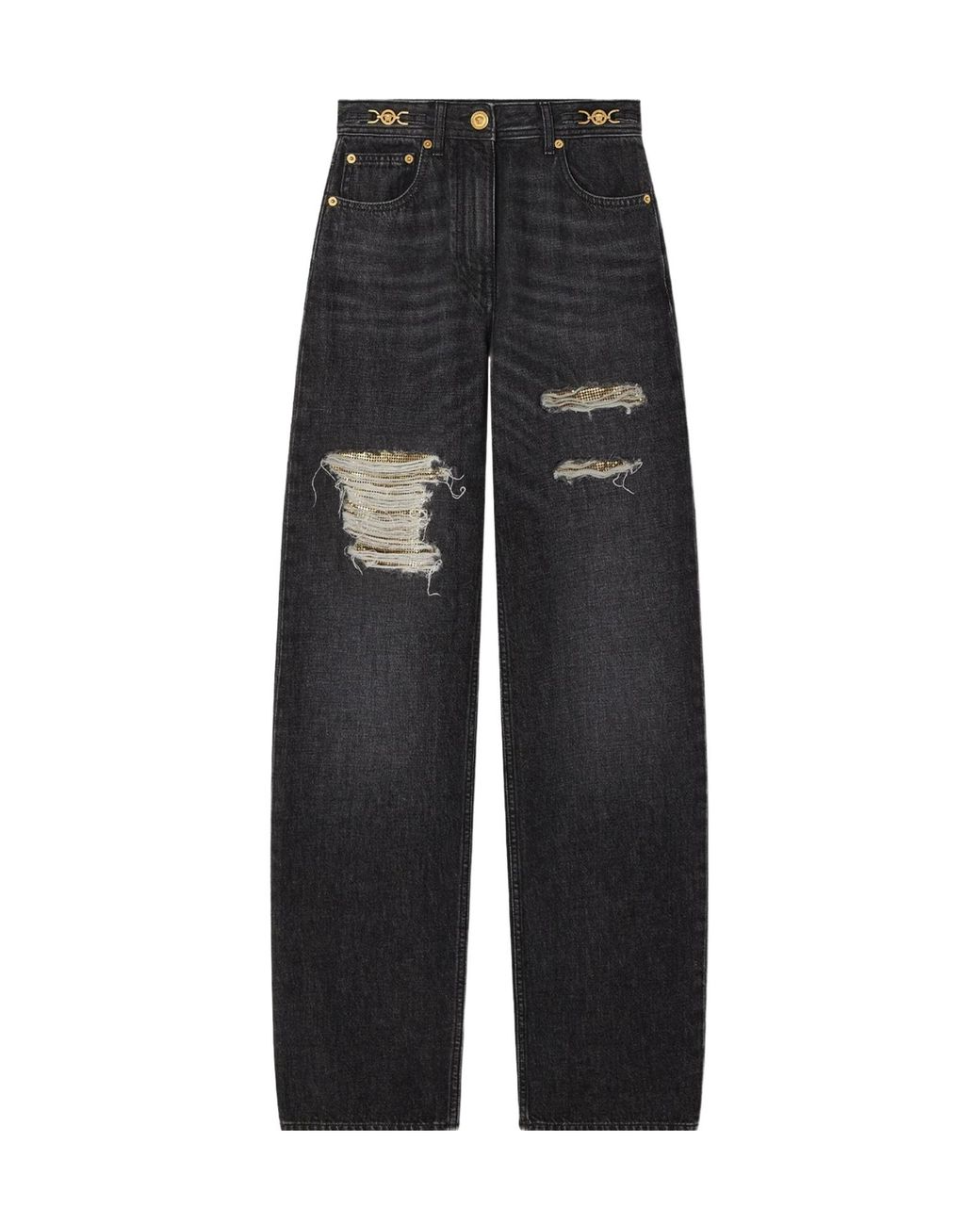 Versace Black Distressed Straight-Leg Jeans