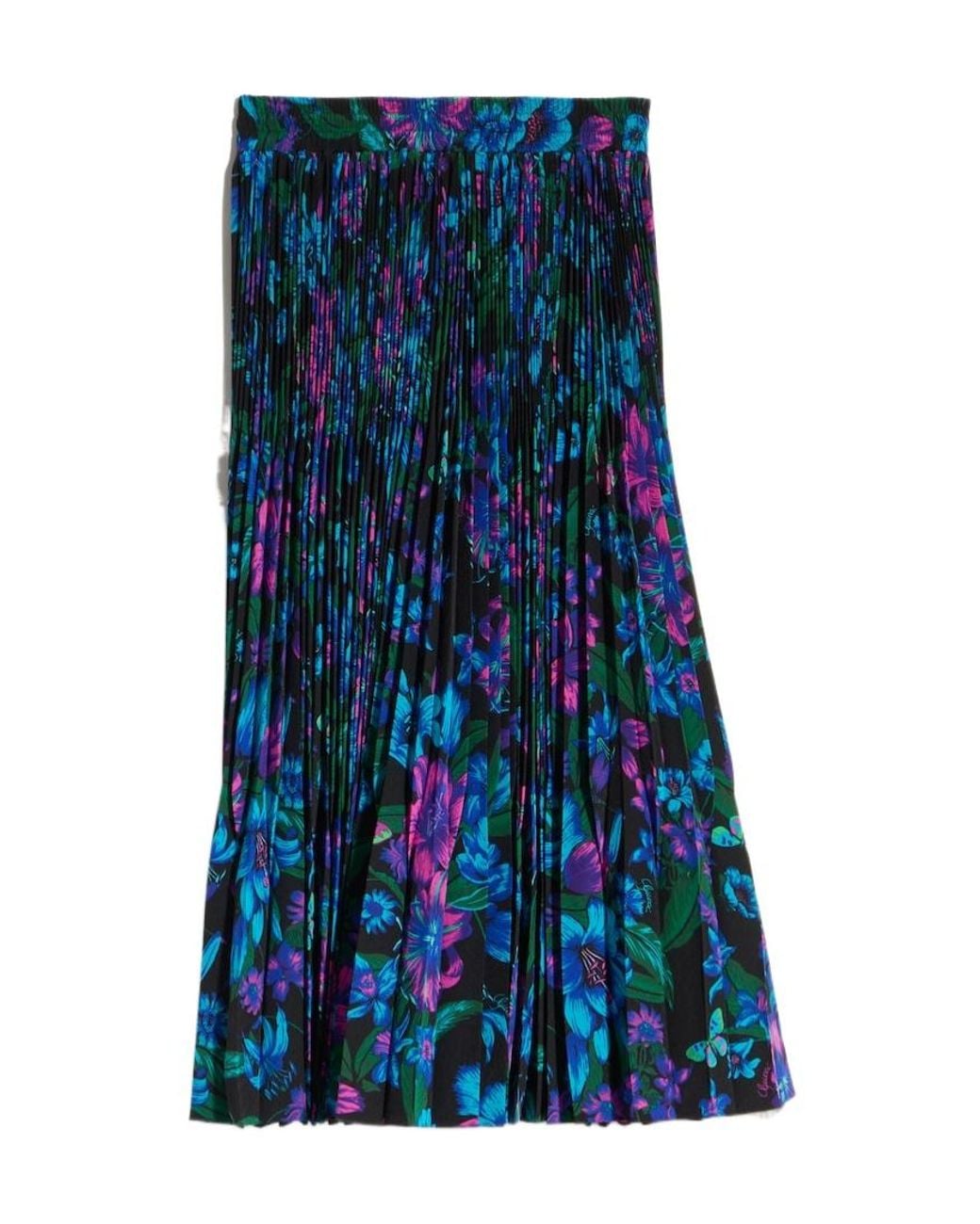 Gucci Blue Printed Silk Crêpe De Chine Midi Skirt