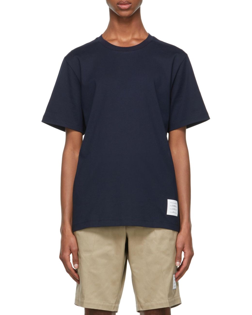 Thom Browne Blue Logo Patch Crewneck T-Shirt for men