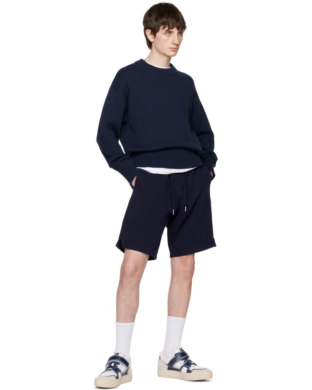 AMI Blue Logo Embroidered Crewneck Jumper for men