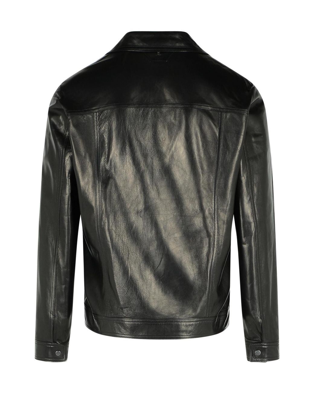 Salvatore Santoro Black Press Stud Leather Shirt Jacket for men